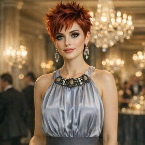 Jones Studio Bead & Crystal Embellished Gray & Black Halter Evening Dress SZ 10